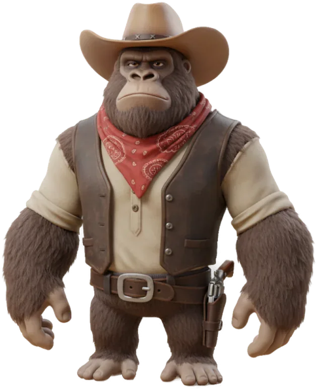 3D cowboy gorilla character