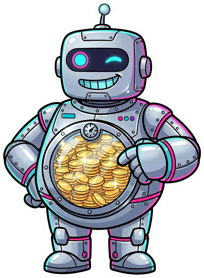 Illustrated robot holding coins